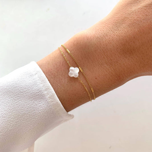 Bracelet double trèfle blanc