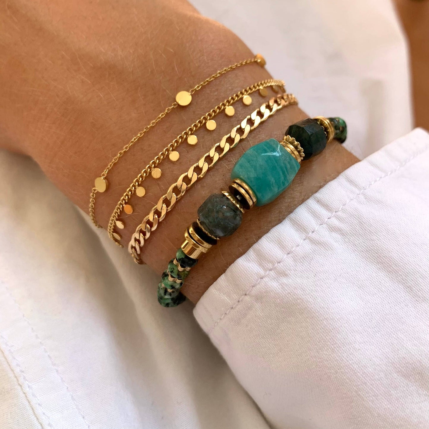 Bracelet femme acier inoxydable chaine fine ronds