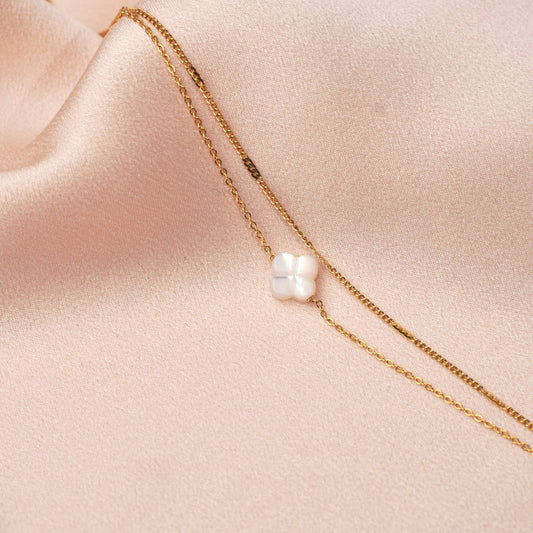 Bracelet double trèfle blanc